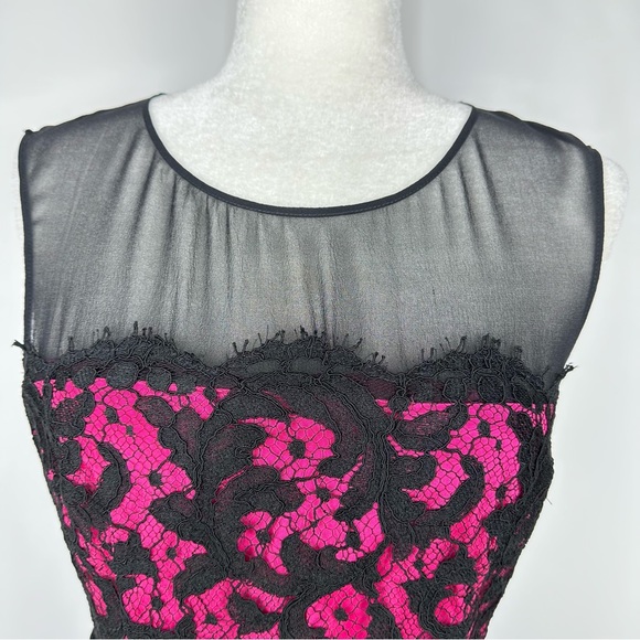 Karen Millen Pink & Black Lace Belted Sleeveless Sheath Pencil Cocktail Dress 8 - Picture 2 of 13